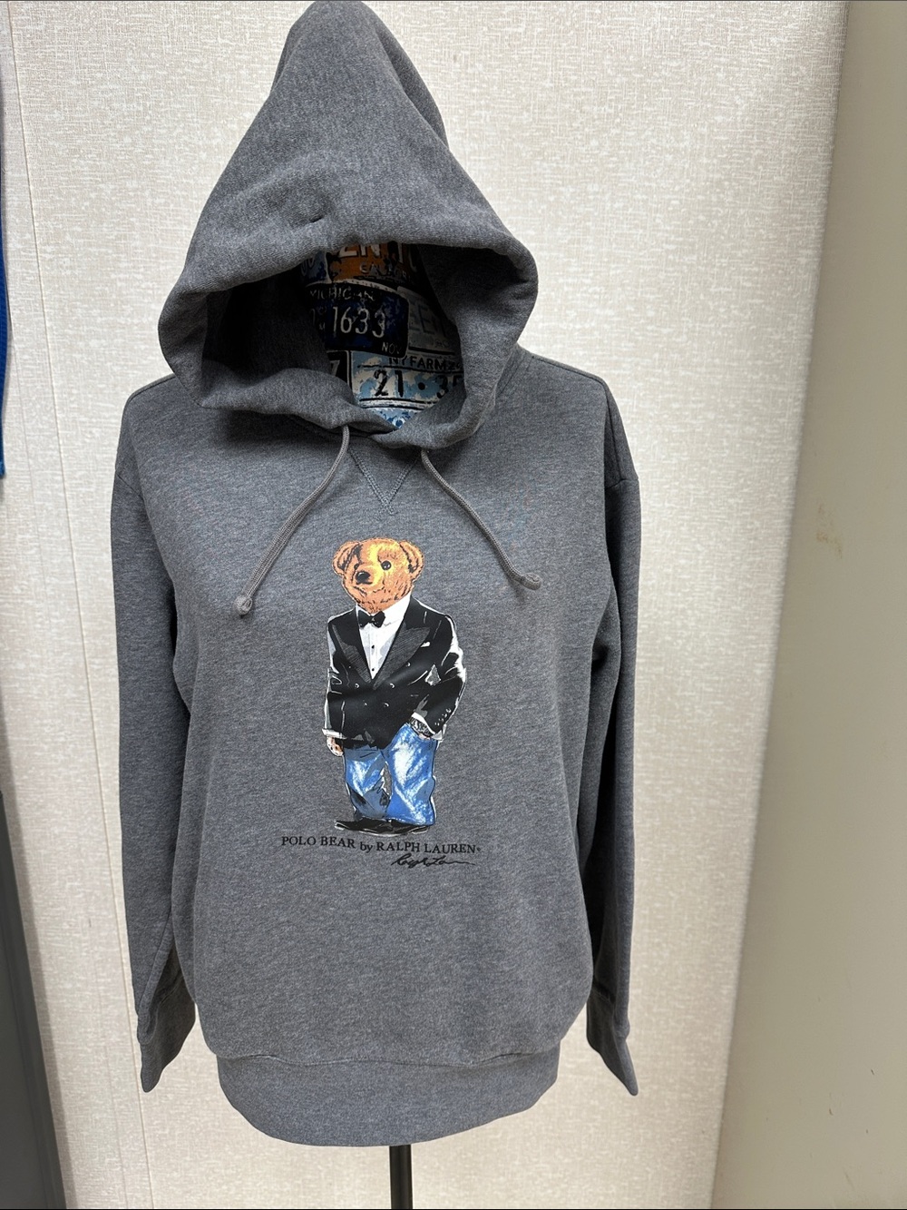 Ralph Lauren Charcoal Gray Polo Bear Pullover Hoodie